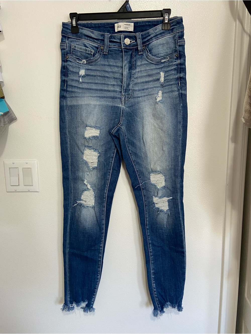 Womens BKE Distressed Dark Blue Skinny Jeans